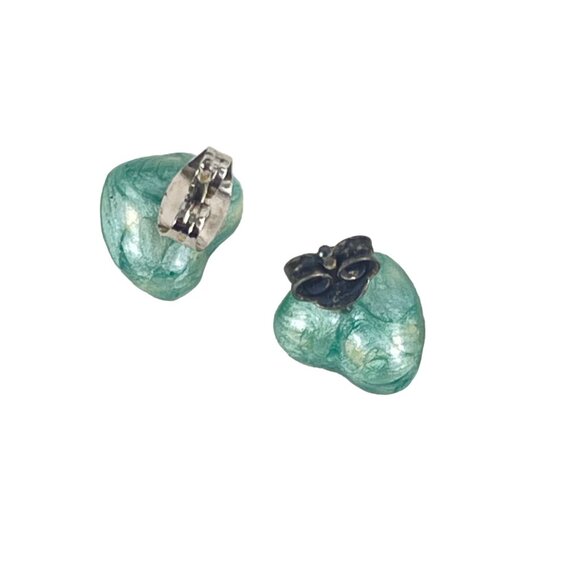 Handmade Italian Enamel Heart Earrings With Pink Flowers In Velvet Box - Picture 6 of 8